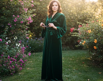 Personalized Velvet Long Robe Luxury Velvet Dressing Gown for Women Custom Name and Logo Gift for Her Bridal & Bridesmaid Getting Ready Robe