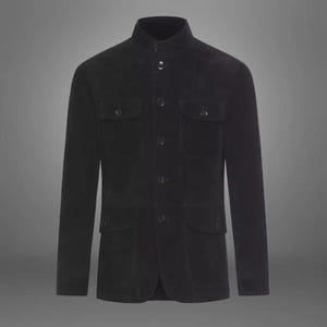 Blazer pour homme en daim véritable et cuir véritable, veste noire à boutons, douce et élégante ||| Cadeau d'anniversaire ||| Cadeau pour lui