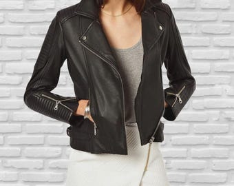 Handmade Lambskin Leather Biker Jacket: Women's Moto Style