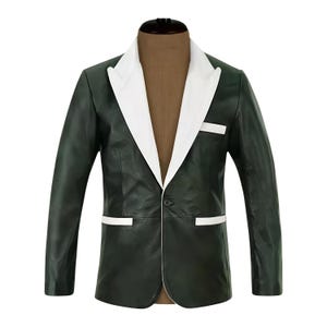 Classic Men&#39;s Lambskin Leather High Quality Green Blazer BUTTON Coat Jacket ||| Gift for Him ||| Anniversary Gift|||