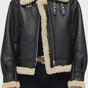 Women&#39;s Black Shearling RAF Aviator Jacket – Genuine Sheepskin B3 Bomber with Faux Fur Lining