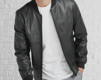 ダメージあり レザーボンバージャケット レザー ボンバージャケット ブラック | VERSACE JP