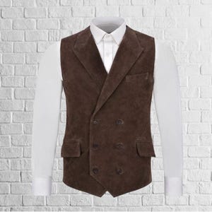 Mens Suede Leather Waistcoat – Genuine Brown Western Cowboy Vest, Classic Sleeveless Jacket