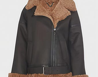 Chaqueta de piel de oveja estilo motero para mujer: elegante abrigo de invierno para motociclistas