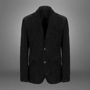Blazer homme en cuir suédé véritable neuf – Veste noire douce à deux boutons | Cadeau pour lui | Cadeau d'anniversaire