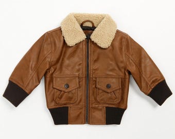 Handgemaakt echt leren bomberjack voor jongens: klassieke pilootstijl
