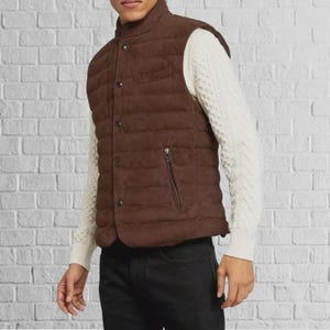 Mens Brown Suede Leather Waistcoat – Western Vest, Classic Sleeveless Jacket