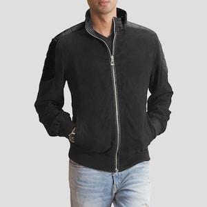 Men&#39;s Suede Bomber Jacket: Vintage Style Flight Coat
