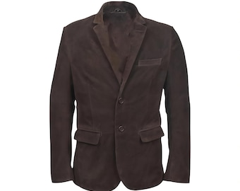 Men’s Handmade Brown Suede Sheepskin Leather Jacket – Party & Casual Blazer, Genuine Soft Leather Coat