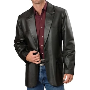 Handmade Lambskin Leather Blazer: Men&#39;s Black Party Coat