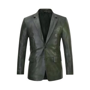 Brand New Men&#39;s Genuine Lambskin Leather Blazer Coat Soft TWO BUTTON Olive Green Jacket ||| Gift for Him ||| Anniversary Gift