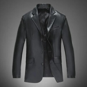 Men&#39;s Black Lambskin Leather Blazer: Classic Button Coat