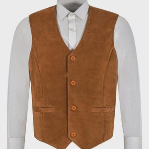Suede Leather Vest: Tan Brown Waistcoat - Handcrafted Menswear