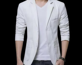 Men’s White Slim Fit Blazer – Sports Casual Party Coat | Handmade Stylish Evening Jacket