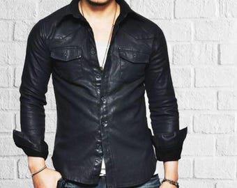 Camicia in pelle di agnello fatta a mano: stile biker slim fit