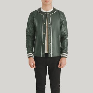 Men’s Leather Varsity Jacket – Classic Letterman Style Jacket in Genuine Leather