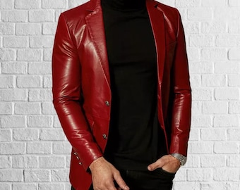 Herren Roter Lammleder Blazer: Stilvoller Knopfmantel