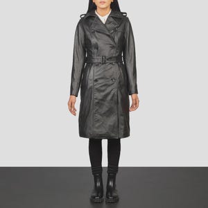 Double-Breasted Leather Coat – Long Genuine Leather Trench with Classic Lapels