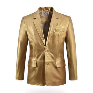 Men&#39;s Golden Lambskin Leather Blazer: Two-Button Classic Coat