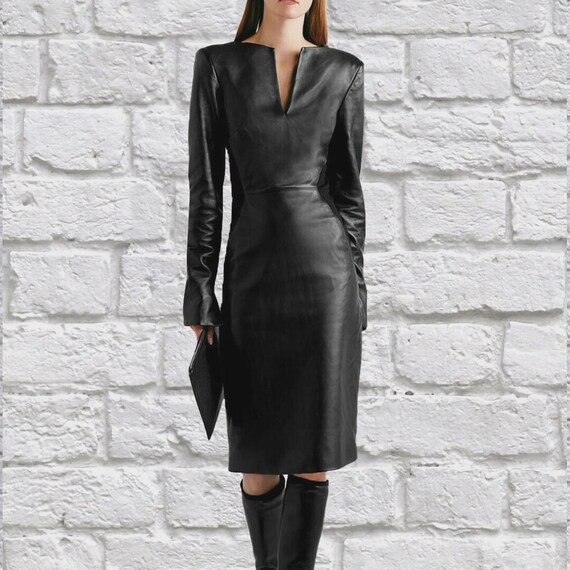 chinese dress ladies Bordeaux Leather Dress – Antithesis
