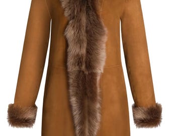 Handmade Brown Suede Leather Long Coat: Elegant Winter Outerwear