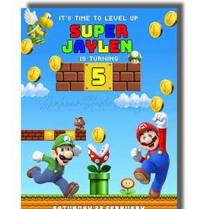 Tarjeta de invitación de Super Mario (Editable en Canva)