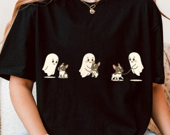 Ghost and French Bulldog Halloween Shirt, French Bulldog Shirt,Cute Halloween Tee for Dog Lovers, Funny Frenchie Ghost T-Shirt,Dog Mom Shirt