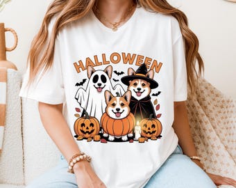 Cute Halloween Corgi Shirt, Corgi Mom T-shirt, Pumpkin Ghost Witch Dog Costume Tee, Fall Dog Mom Shirt, Spooky Season Gift, Corgi Mama Tee