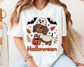 Cute Halloween Dachshund Shirt, Ghost Costume Wiener Dog Tee, Dachshund Sweatshirt, Funny Spooky Season T-Shirt, Cute Wiener Dog Sweatshirt