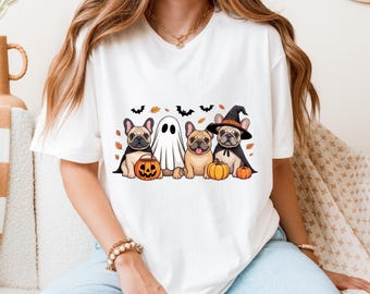 Camiseta de Halloween para perro, Bulldog Francés Calabaza, Camiseta de Halloween con Bulldog Francés, Camiseta Bonita de Otoño para Perro, Camiseta de Calabaza con Fantasma y Bruja Espeluznante, Camiseta para Perro