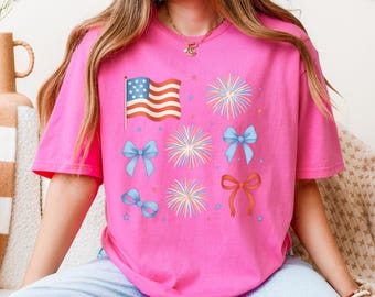 Coquette American Flag T-Shirt: Patriotic 4th of July Bow Shirt
