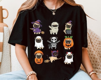 Cute Halloween Pug Shirt, Funny Halloween French Bulldog Shirt, French Bulldog Shirt, Dog Lover Fall Shirt, Ghost Skeleton Witch Sweatshirt