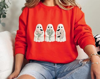 Halloween-Geist-Sweatshirt, gemütliches gruseliges Saison-Shirt, niedliches Halloween-Geist-Sweatshirt, Geschenk für sie, Herbstästhetik-Geist-T-Shirt für Frauen