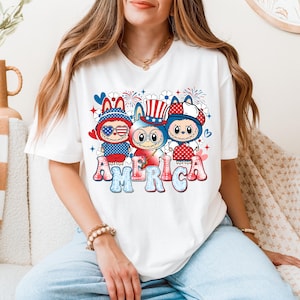 Maglietta Labubu America, Maglietta del 4 luglio, Maglietta Labubu del 4 luglio, Maglietta Cartoon America, Maglietta LaBuBu, Maglietta regalo Labubu America