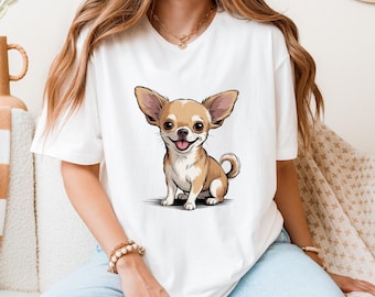 Schattige chihuahua-hondenshirt, chihuahua-moeder, grappige cartoon chihuahua T-shirt voor hondenliefhebbers, cadeau voor haar, kawaii puppy T-shirt, kleine hond moeder