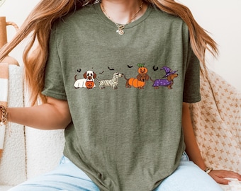 Dachshund Shirt, Halloween Hot Dog Tee, Spooky Gift for Dog Lover, Wiener Dog Tee, Funny Sausage Dog T-Shirt, Striped Shirt Dog Lover Gift