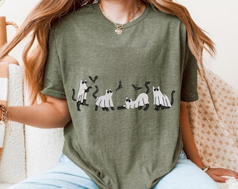 Moletom Gato Fantasma, Camiseta de Halloween, Camiseta Gato Fantasma, Moletom Gato de Halloween, Camiseta Divertida de Halloween, Camiseta Gato, Camiseta Divertida para Amantes de Animais de Estimação no Outono