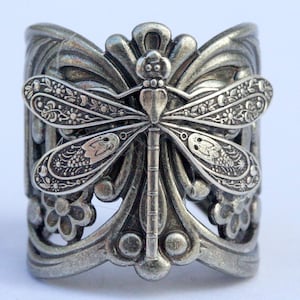 Steampunk Filigree Dragonfly  Ring Adjustable Silver Ox Filigree Ring Silver  Gift  Wedding Bridesmaid
