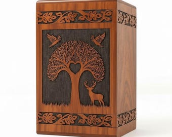 Handmade Rosewood Tree of Life Urn, Personalized Cremation Keepsake Box