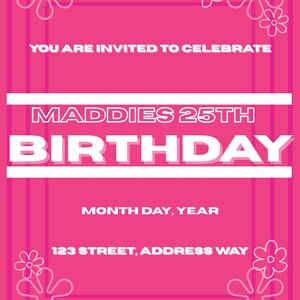 Hot Pink Birthday Invitation | Cool Cute Girly Editable Party Invite | Adult Birthday Card | Instant Download | Printable Template