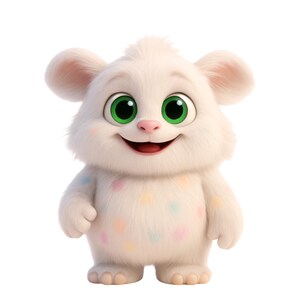 White Fluffy Monster with Pastel Dots
