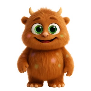 Brown Fluffy Monster with Horns