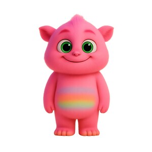 Pink Fluffy Monster with Rainbow Belly