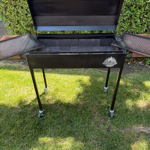 Handcrafted Steel BBQ Grill with Firebrick Lining, Removable Grates & Wood Side Shelves | Outdoor Charcoal Grill | Custom Made