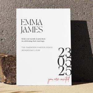 Printed Wedding Invitation Card, Elegant Custom Day or Evening Invite, Textured Paper, Minimal Modern Wedding Stationery, Aesthetic Paper