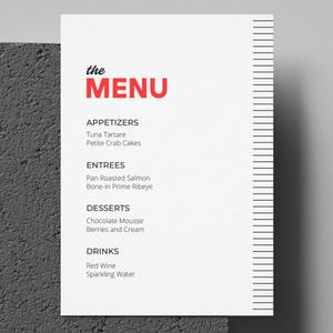 Drukowane menu weselne, spersonalizowana karta menu kolacji, spersonalizowana papeteria ślubna, nowoczesne menu na wesele, wysokiej jakości projekt drukowanego menu