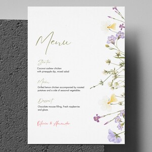 Gedrukt trouwmenu, aangepaste dinermenukaart, gepersonaliseerd bruiloftsbriefpapier, modern menu voor bruiloft, elegant papiermenuontwerp