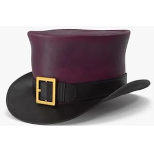 Black & Purple Leather Steampunk Top Hat: Handcrafted Gothic Costume
