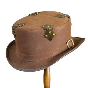Brown Leather Top Hat Handcrafted Top Hat Hings Style Buckle Band Gothic Hat / Steampunk Top Hat, Fathers Day Gift, Men Gift