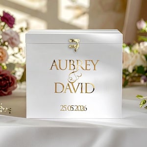 Caixa de envelope de casamento com inscrição personalizada em ouro espelhado